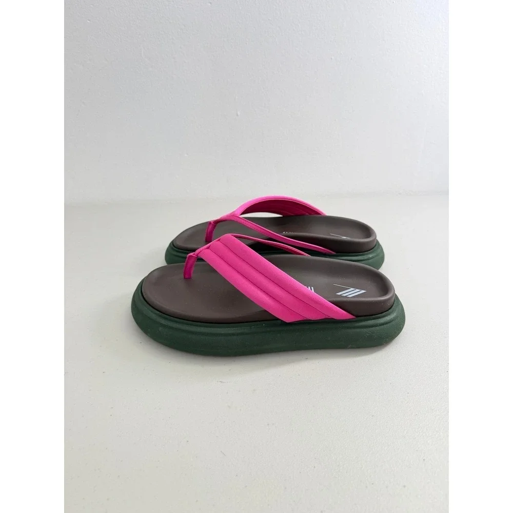 The Attico Padded Platform Flip Flop Sandals Pink Satin Brown Green Size EU 38.5
